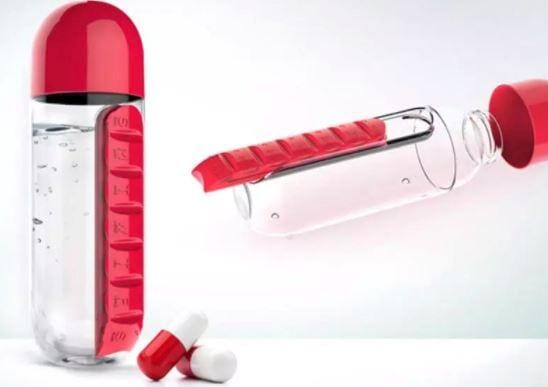 Garrafa de água com porta comprimidos - Pill Bottle 3 EM 1 (EXCLUSIVA!) SAUDE 03 Direct Ofertas 