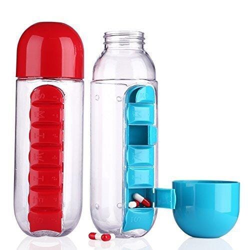 Garrafa de água com porta comprimidos - Pill Bottle 3 EM 1 (EXCLUSIVA!) SAUDE 03 Direct Ofertas 